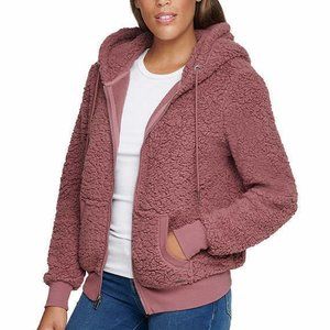 Marc New York Fleece Zip Jacket Sherpa Cozy Hooded Zip Jacket PINK NWT